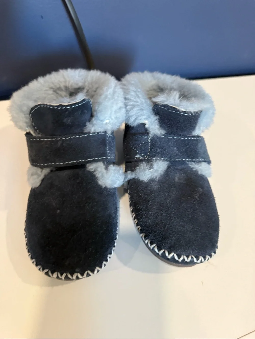 Toddler Navy Suede Genuine Sheepskin Fur booties - Cozy Winter